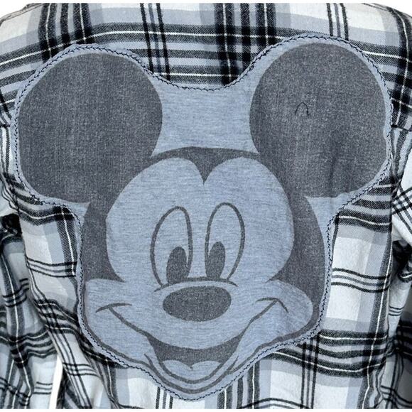 Mickey Mouse Plaid Flannel Button Down Shirt Kids LARGE Unique Disney Oversized - Picture 2 of 6